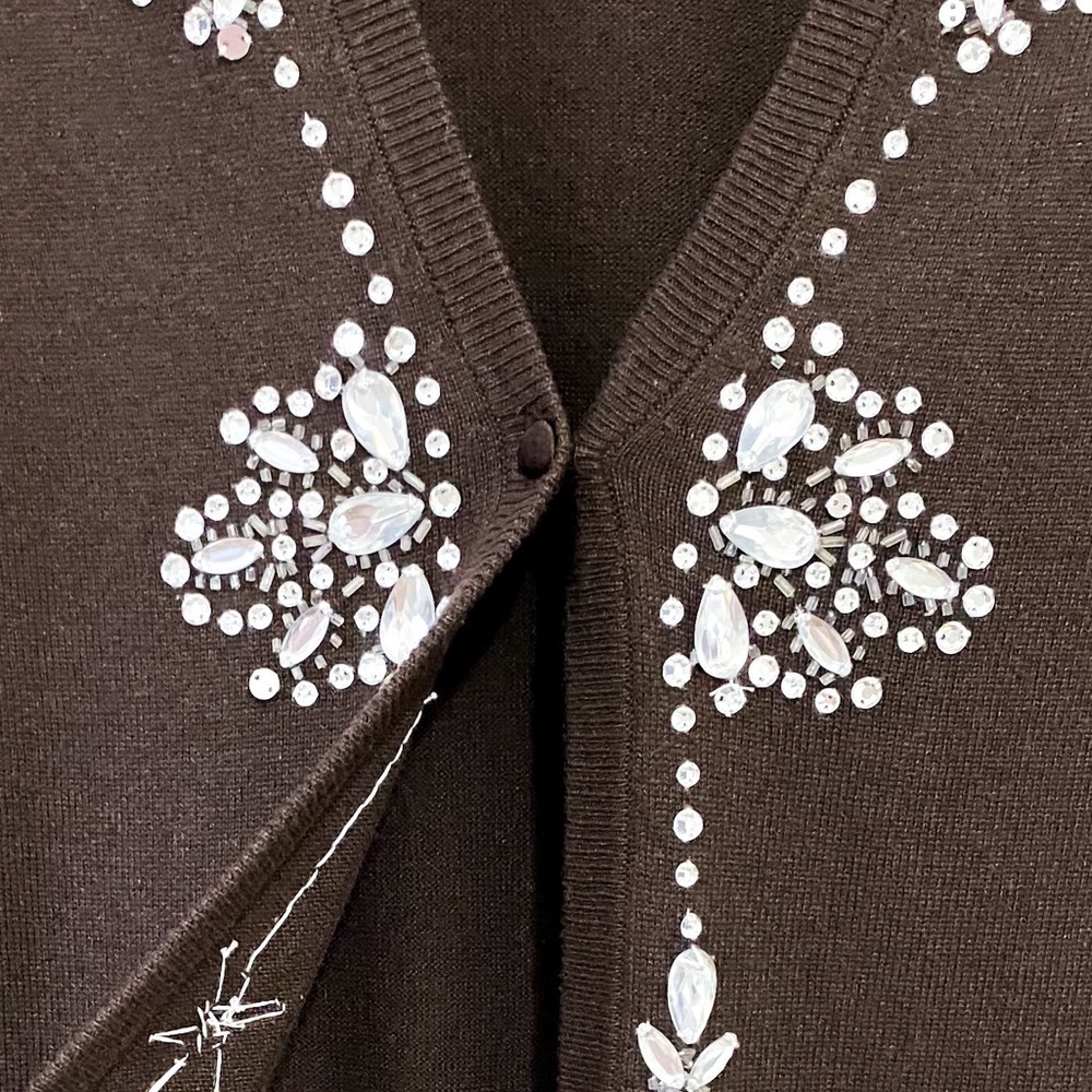 Moda Int Brown Cashmere Rhinestones Cardigan XXS - Picture 5 of 7